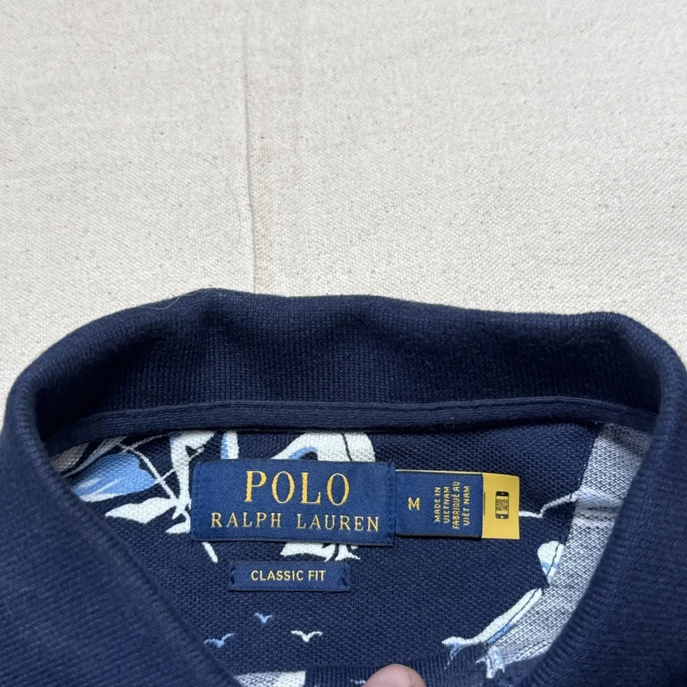 Polo Ralph Lauren Mens XL Navy Blue Swimmer Surfer Shirt Mesh All Over Print
